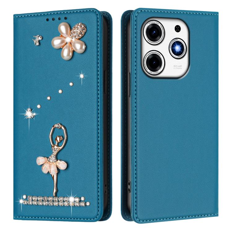 For Tecno Spark 10 Pro Magic Magenta Ballet Girl Diamond Studded RFID Vegan Leather Phone Case