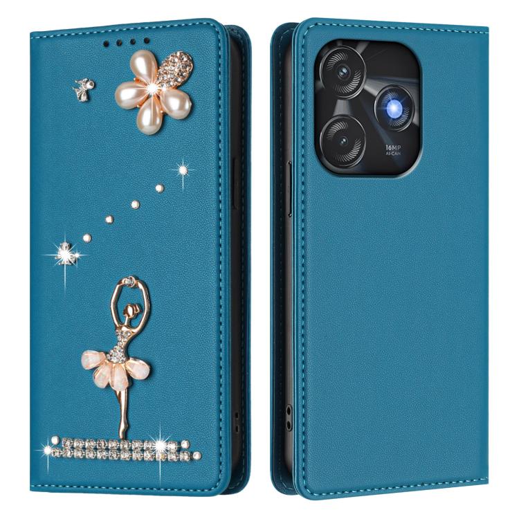 For Tecno Spark 10C / Spark 10 Ballet Girl Diamond Studded RFID Vegan Leather Phone Case