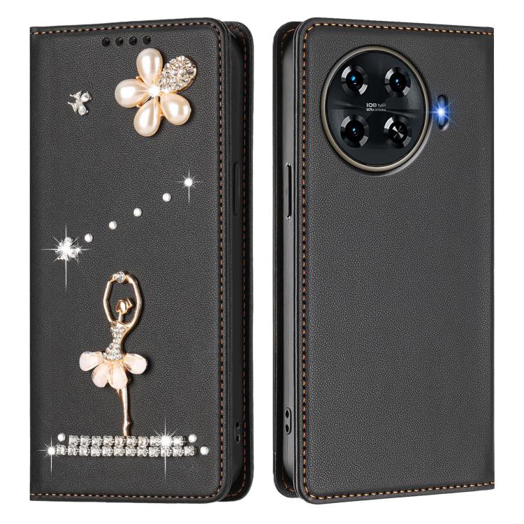 For Tecno Spark 20 Pro+ Ballet Girl Diamond Studded RFID Vegan Leather Phone Case