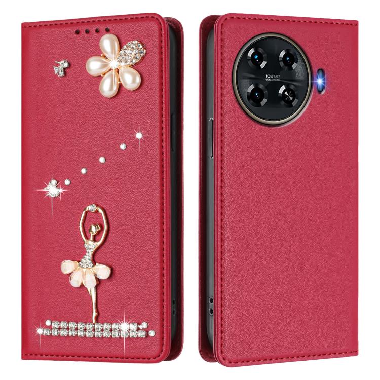 For Tecno Spark 20 Pro+ Ballet Girl Diamond Studded RFID Vegan Leather Phone Case
