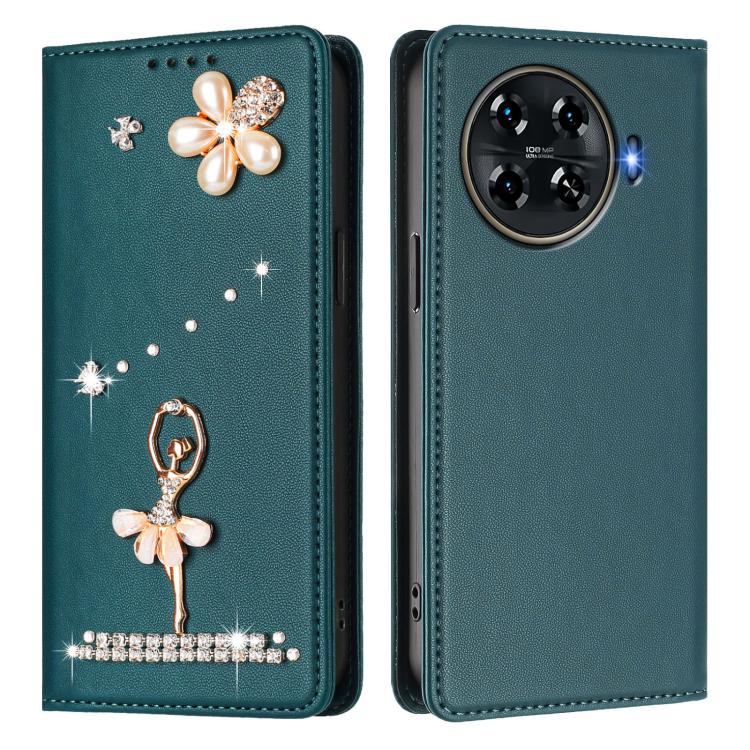 For Tecno Spark 20 Pro+ Ballet Girl Diamond Studded RFID Vegan Leather Phone Case