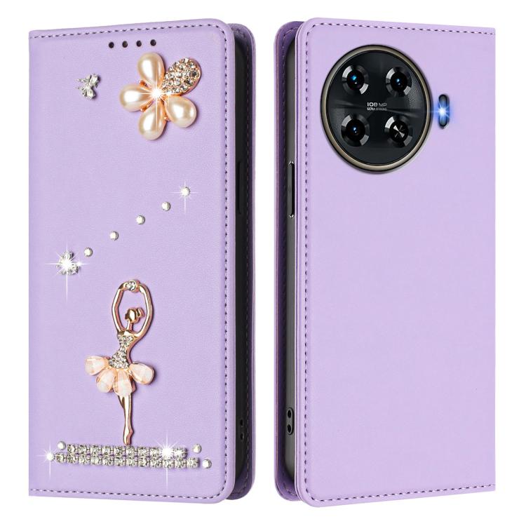 For Tecno Spark 20 Pro+ Ballet Girl Diamond Studded RFID Vegan Leather Phone Case