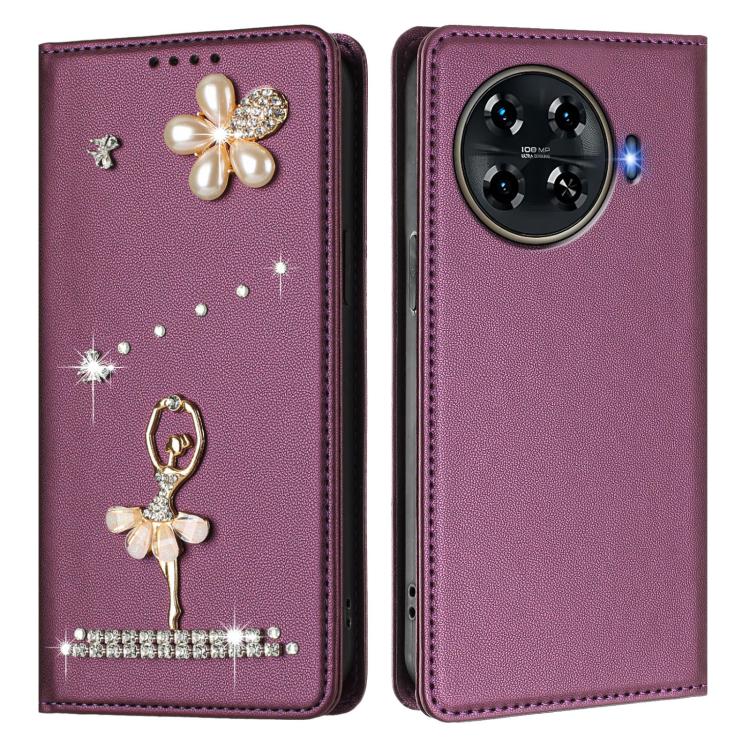 For Tecno Spark 20 Pro+ Ballet Girl Diamond Studded RFID Vegan Leather Phone Case