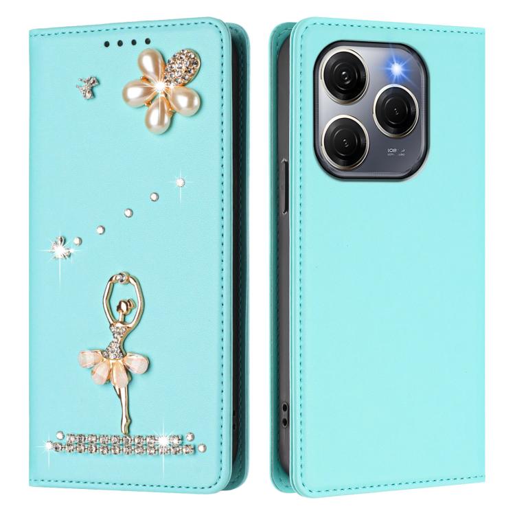 For Tecno Spark 20 Pro 5G Ballet Girl Diamond Studded RFID Vegan Leather Phone Case