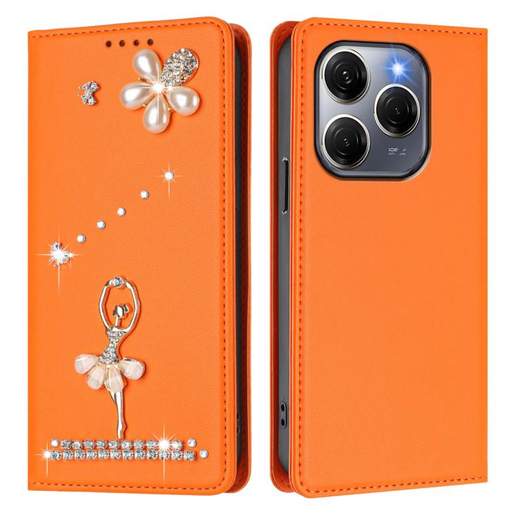 For Tecno Spark 20 Pro 5G Ballet Girl Diamond Studded RFID Vegan Leather Phone Case