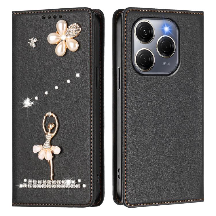 For Tecno Spark 20 Pro 5G Ballet Girl Diamond Studded RFID Vegan Leather Phone Case