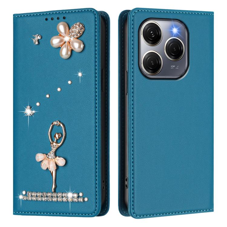 For Tecno Spark 20 Pro 5G Ballet Girl Diamond Studded RFID Vegan Leather Phone Case