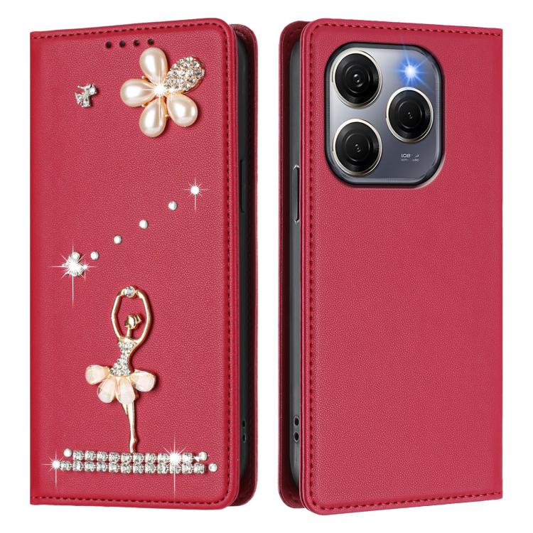 For Tecno Spark 20 Pro 5G Ballet Girl Diamond Studded RFID Vegan Leather Phone Case