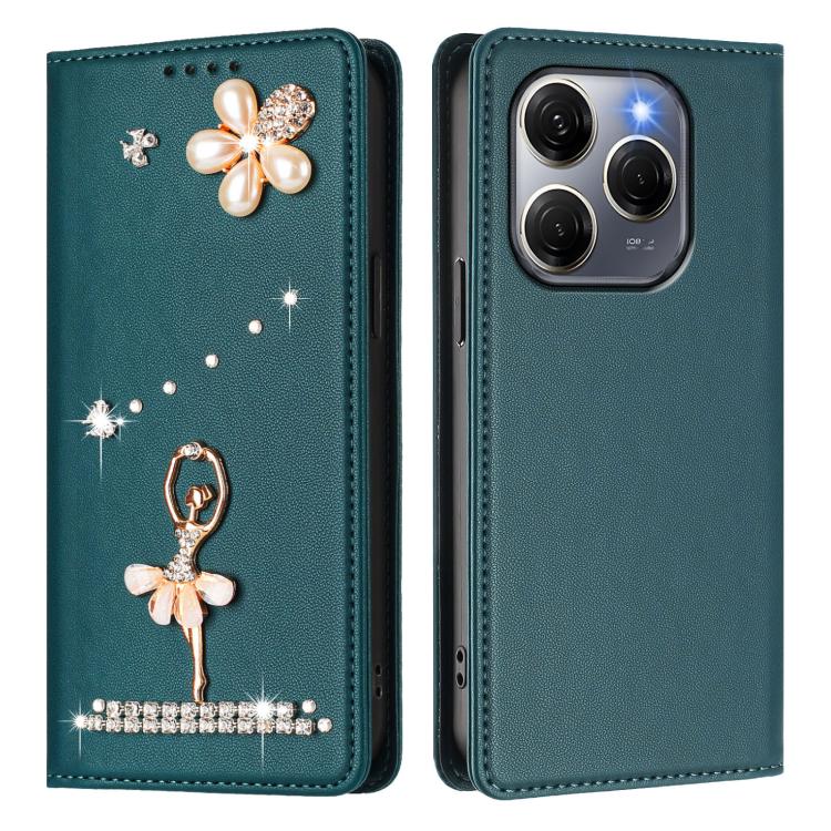 For Tecno Spark 20 Pro 5G Ballet Girl Diamond Studded RFID Vegan Leather Phone Case
