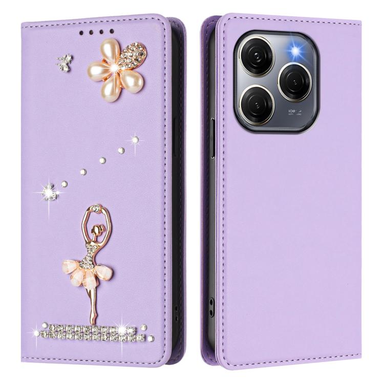 For Tecno Spark 20 Pro 5G Ballet Girl Diamond Studded RFID Vegan Leather Phone Case
