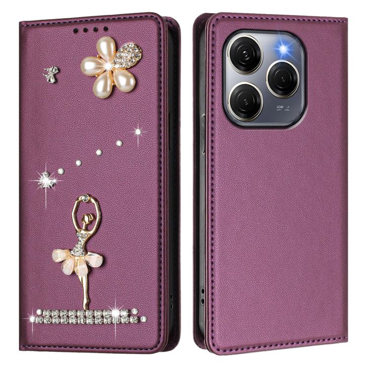 For Tecno Spark 20 Pro 5G Ballet Girl Diamond Studded RFID Vegan Leather Phone Case