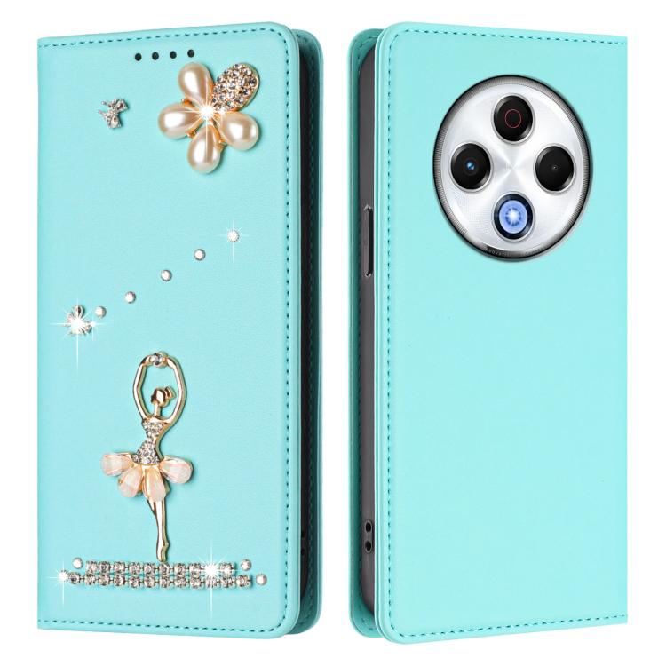 For Tecno Spark 30 Ballet Girl Diamond Studded RFID Vegan Leather Phone Case