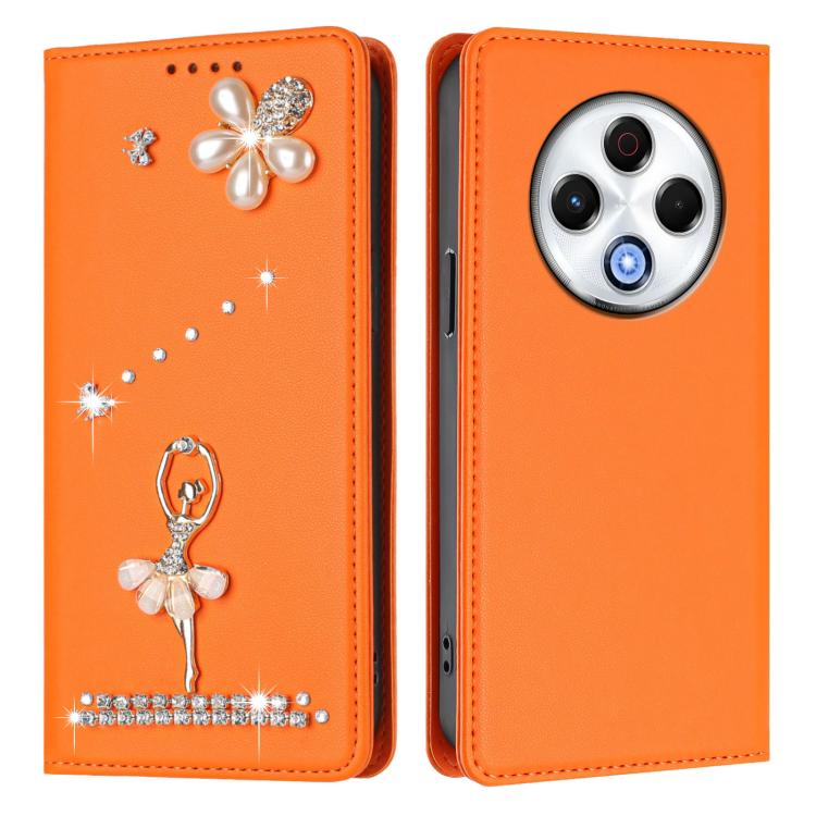 For Tecno Spark 30 Ballet Girl Diamond Studded RFID Vegan Leather Phone Case