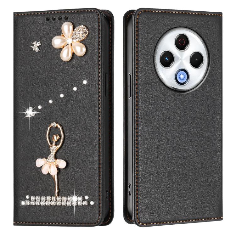 For Tecno Spark 30 Ballet Girl Diamond Studded RFID Vegan Leather Phone Case