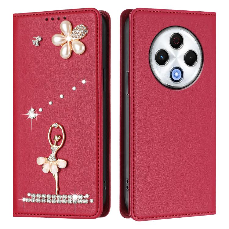 For Tecno Spark 30 Ballet Girl Diamond Studded RFID Vegan Leather Phone Case