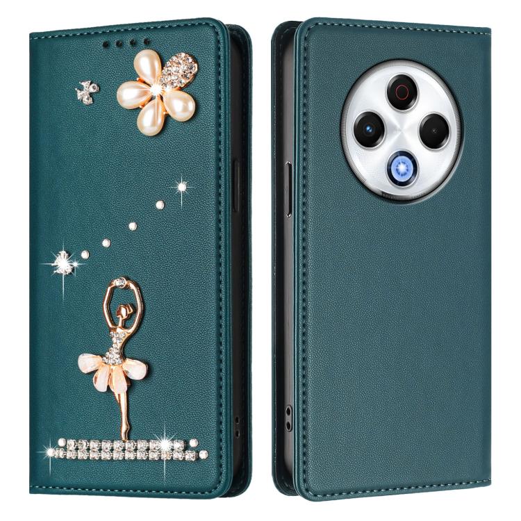 For Tecno Spark 30 Ballet Girl Diamond Studded RFID Vegan Leather Phone Case