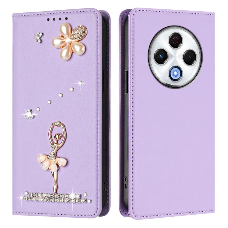 For Tecno Spark 30 Ballet Girl Diamond Studded RFID Vegan Leather Phone Case