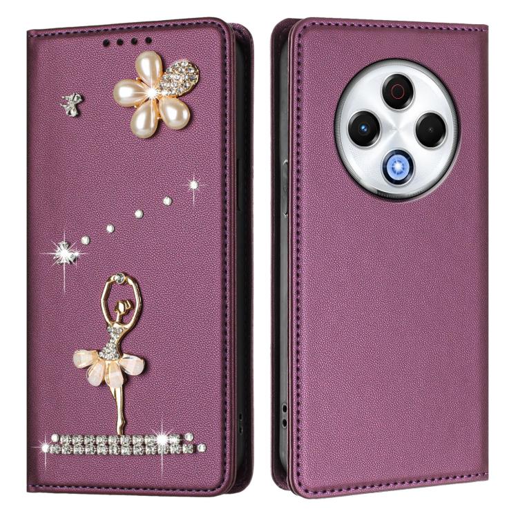 For Tecno Spark 30 Ballet Girl Diamond Studded RFID Vegan Leather Phone Case