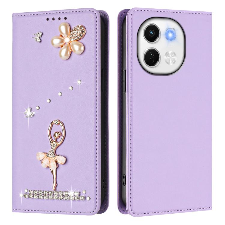 For Tecno Spark 30 5G / Pova 6 Neo 5G Ballet Girl Diamond Studded RFID Vegan Leather Phone Case