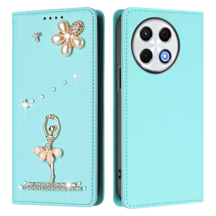 For Tecno Spark 30 Pro Ballet Girl Diamond Studded RFID Vegan Leather Phone Case