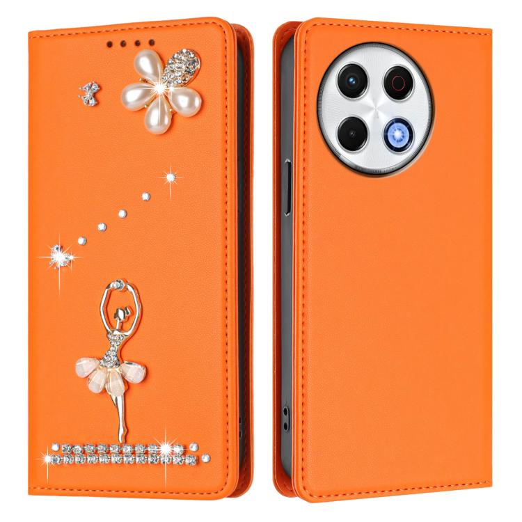 For Tecno Spark 30 Pro Ballet Girl Diamond Studded RFID Vegan Leather Phone Case