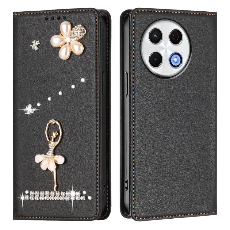 For Tecno Spark 30 Pro Ballet Girl Diamond Studded RFID Vegan Leather Phone Case