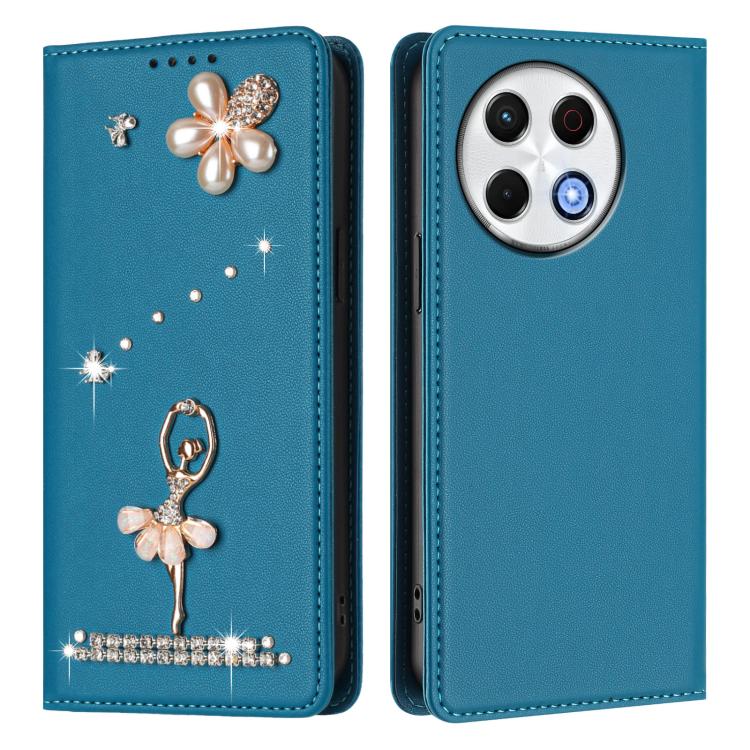For Tecno Spark 30 Pro Ballet Girl Diamond Studded RFID Vegan Leather Phone Case