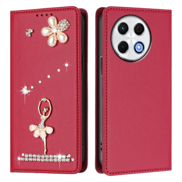 For Tecno Spark 30 Pro Ballet Girl Diamond Studded RFID Vegan Leather Phone Case