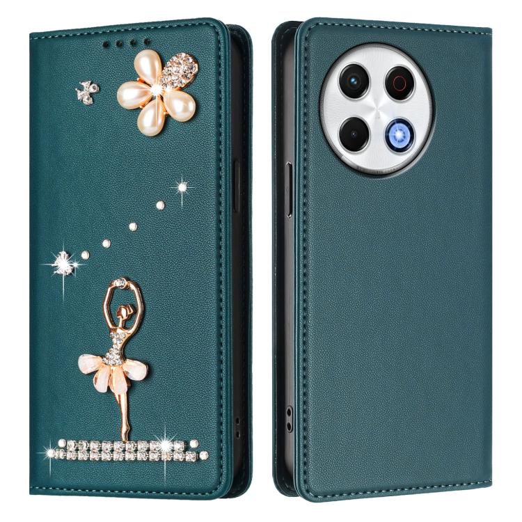 For Tecno Spark 30 Pro Ballet Girl Diamond Studded RFID Vegan Leather Phone Case