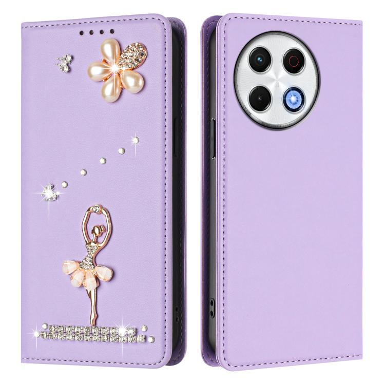 For Tecno Spark 30 Pro Ballet Girl Diamond Studded RFID Vegan Leather Phone Case