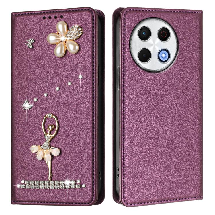 For Tecno Spark 30 Pro Ballet Girl Diamond Studded RFID Vegan Leather Phone Case