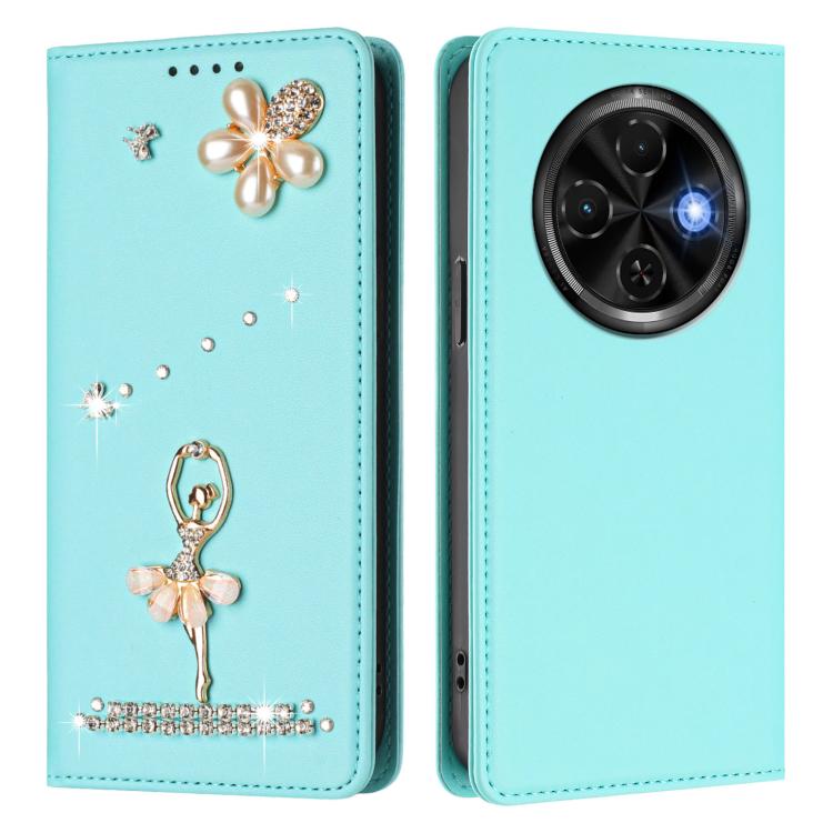 For Tecno Spark 30C Ballet Girl Diamond Studded RFID Vegan Leather Phone Case