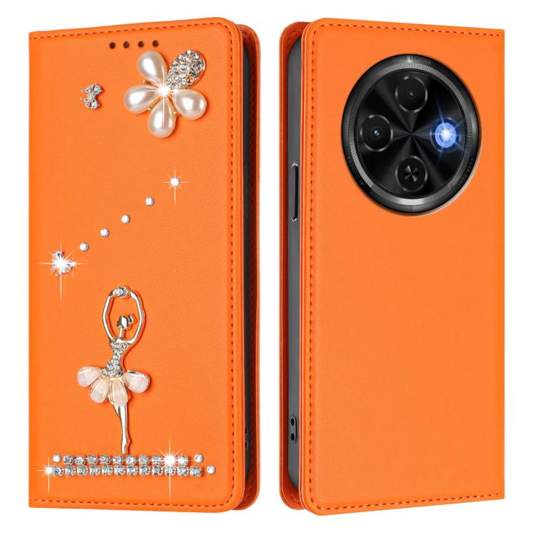 For Tecno Spark 30C Ballet Girl Diamond Studded RFID Vegan Leather Phone Case
