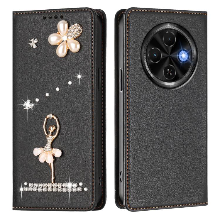 For Tecno Spark 30C Ballet Girl Diamond Studded RFID Vegan Leather Phone Case