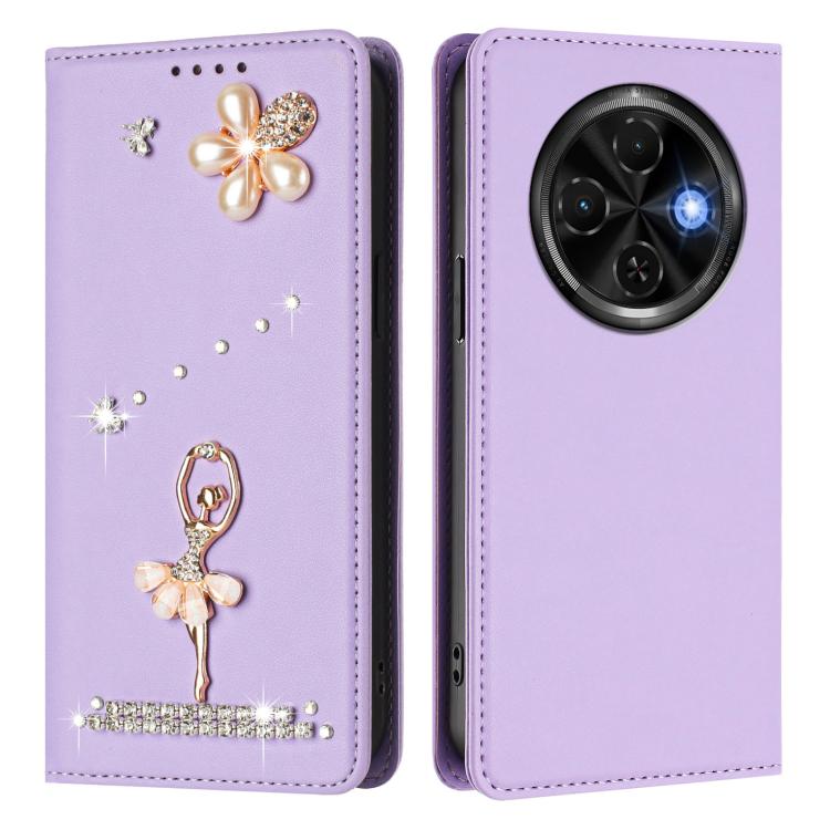 For Tecno Spark 30C Ballet Girl Diamond Studded RFID Vegan Leather Phone Case