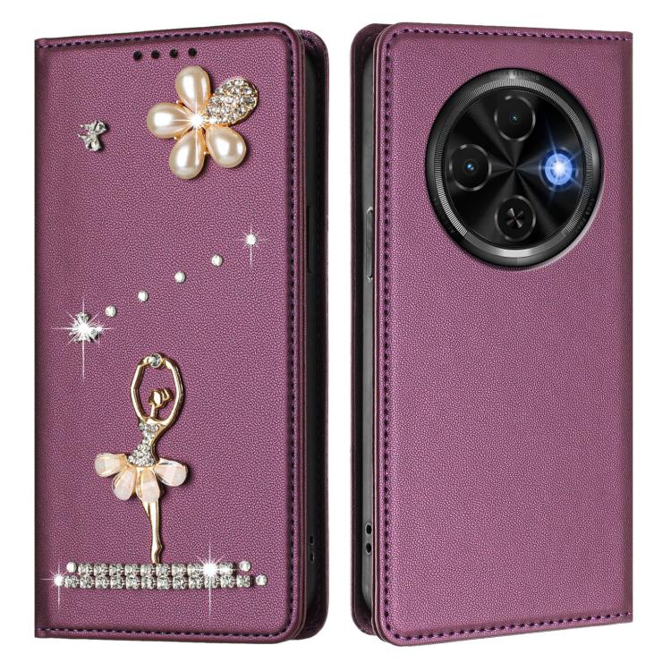 For Tecno Spark 30C Ballet Girl Diamond Studded RFID Vegan Leather Phone Case