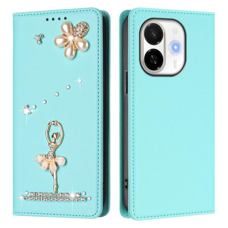 For Tecno Spark 30C 5G / Pop 9 5G Ballet Girl Diamond Studded RFID Vegan Leather Phone Case