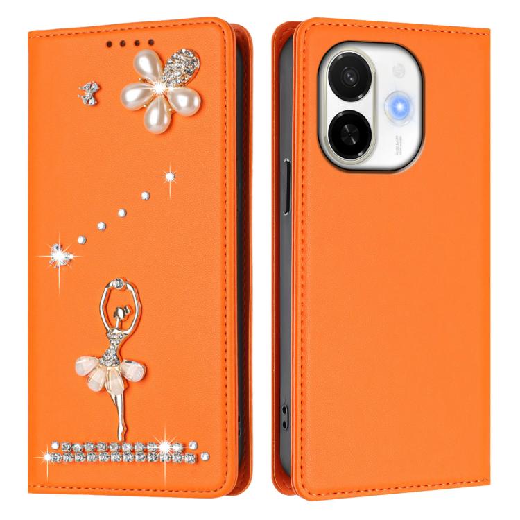 For Tecno Spark 30C 5G / Pop 9 5G Ballet Girl Diamond Studded RFID Vegan Leather Phone Case