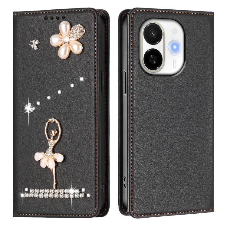 For Tecno Spark 30C 5G / Pop 9 5G Ballet Girl Diamond Studded RFID Vegan Leather Phone Case