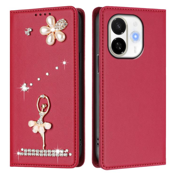 For Tecno Spark 30C 5G / Pop 9 5G Ballet Girl Diamond Studded RFID Vegan Leather Phone Case