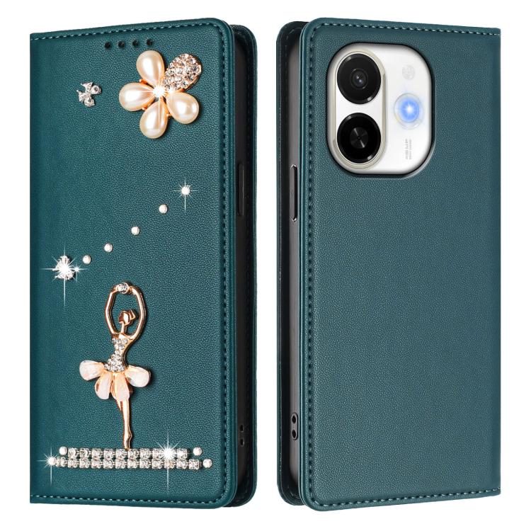 For Tecno Spark 30C 5G / Pop 9 5G Ballet Girl Diamond Studded RFID Vegan Leather Phone Case