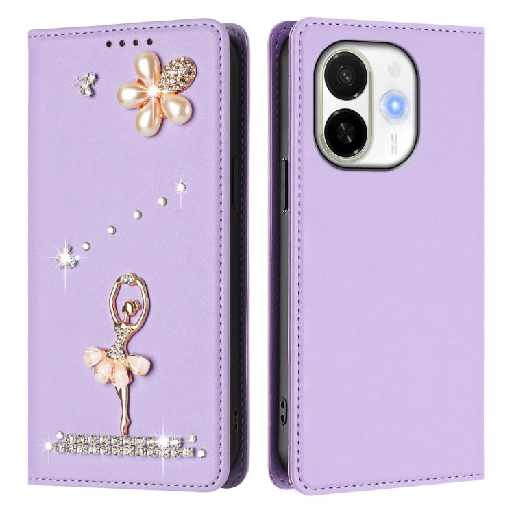 For Tecno Spark 30C 5G / Pop 9 5G Ballet Girl Diamond Studded RFID Vegan Leather Phone Case