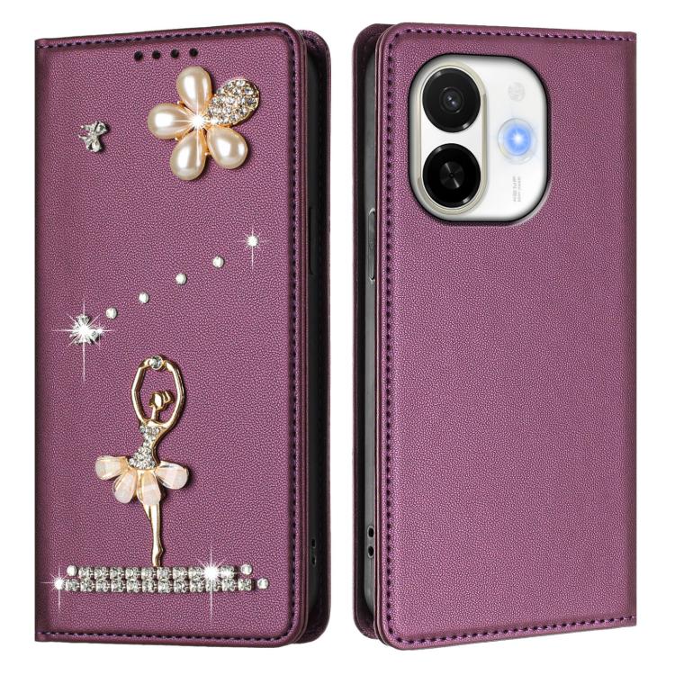 For Tecno Spark 30C 5G / Pop 9 5G Ballet Girl Diamond Studded RFID Vegan Leather Phone Case