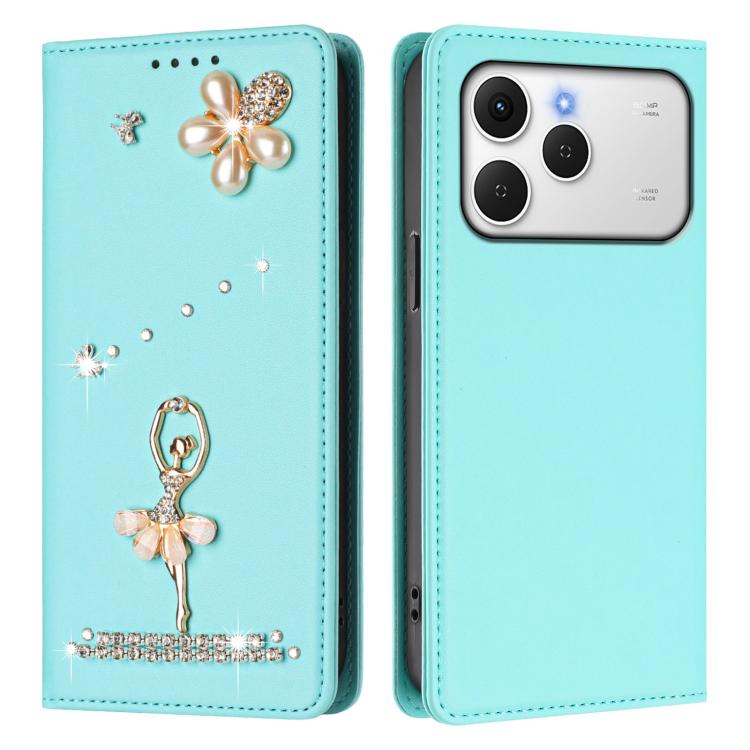 For Tecno Spark 40 4G Ballet Girl Diamond Studded RFID Vegan Leather Phone Case