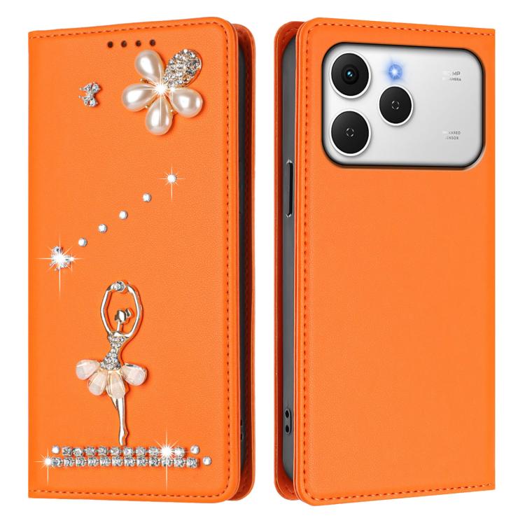 For Tecno Spark 40 4G Ballet Girl Diamond Studded RFID Vegan Leather Phone Case