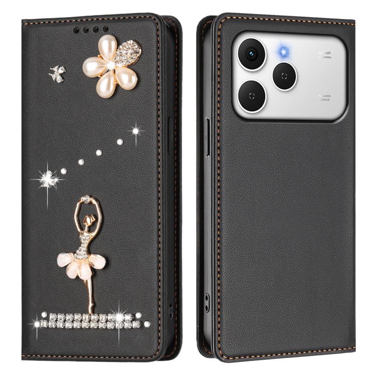 For Tecno Spark 40 4G Ballet Girl Diamond Studded RFID Vegan Leather Phone Case
