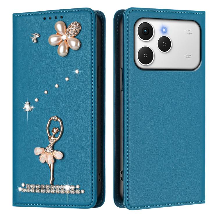 For Tecno Spark 40 4G Ballet Girl Diamond Studded RFID Vegan Leather Phone Case