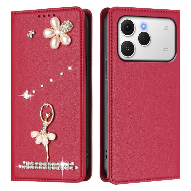 For Tecno Spark 40 4G Ballet Girl Diamond Studded RFID Vegan Leather Phone Case