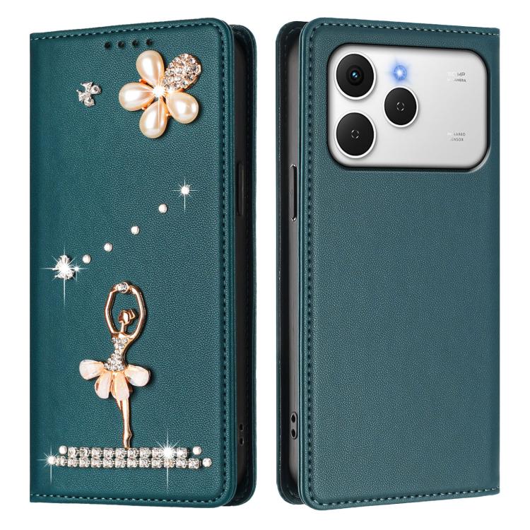 For Tecno Spark 40 4G Ballet Girl Diamond Studded RFID Vegan Leather Phone Case