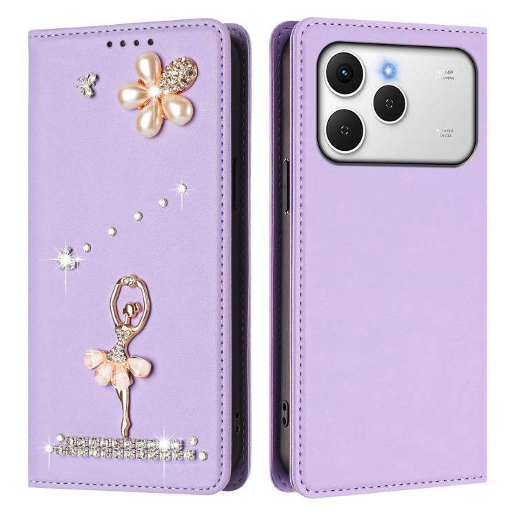 For Tecno Spark 40 4G Ballet Girl Diamond Studded RFID Vegan Leather Phone Case